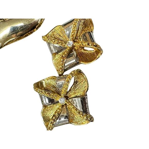 80s VTG Jewelry Lot 7 pr earrings 1 bracelet Gold Tone Rhinestones Hoops Hearts - Picture 3 of 10